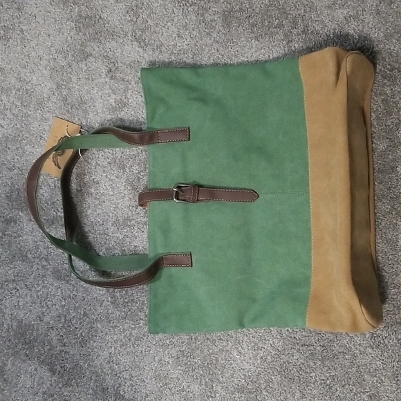 Canvas Shopper/Shoulder Bag in Green - Picture 1 of 15